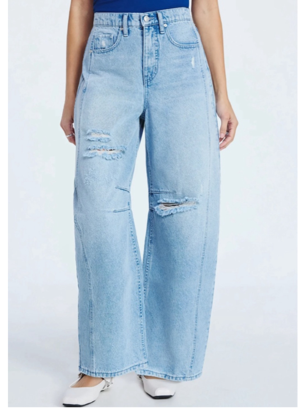 Women's Unbranded Light Blue Distressed Wide Leg Jeans multiple